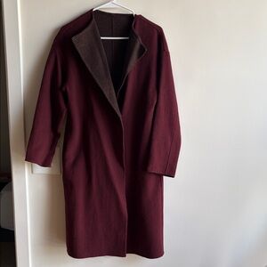 Women's Long Open-Front Coat in Burgundy